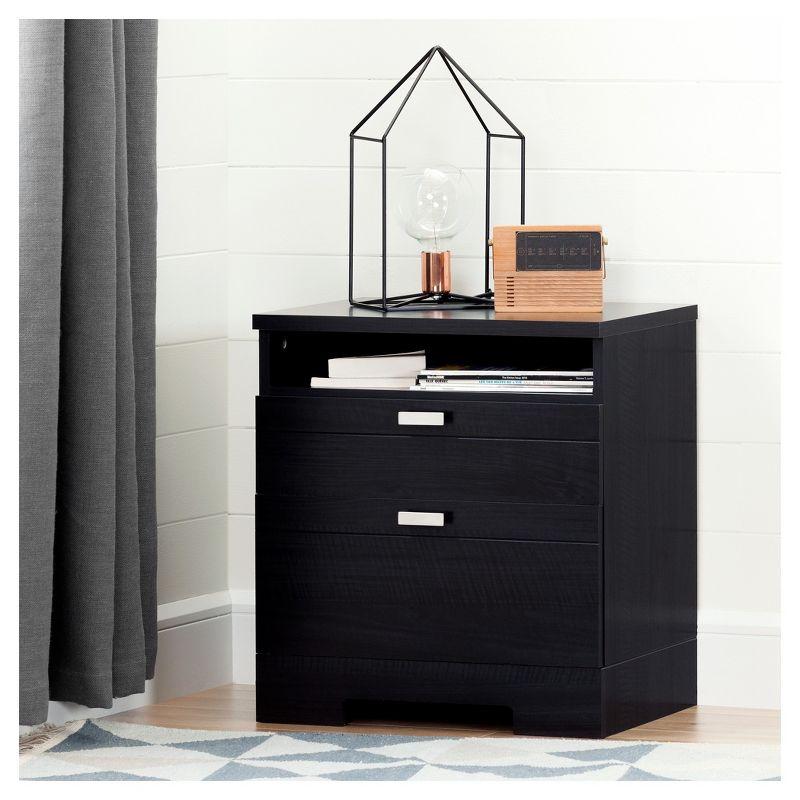 Black Onyx 2-Drawer Nightstand with Open Shelf