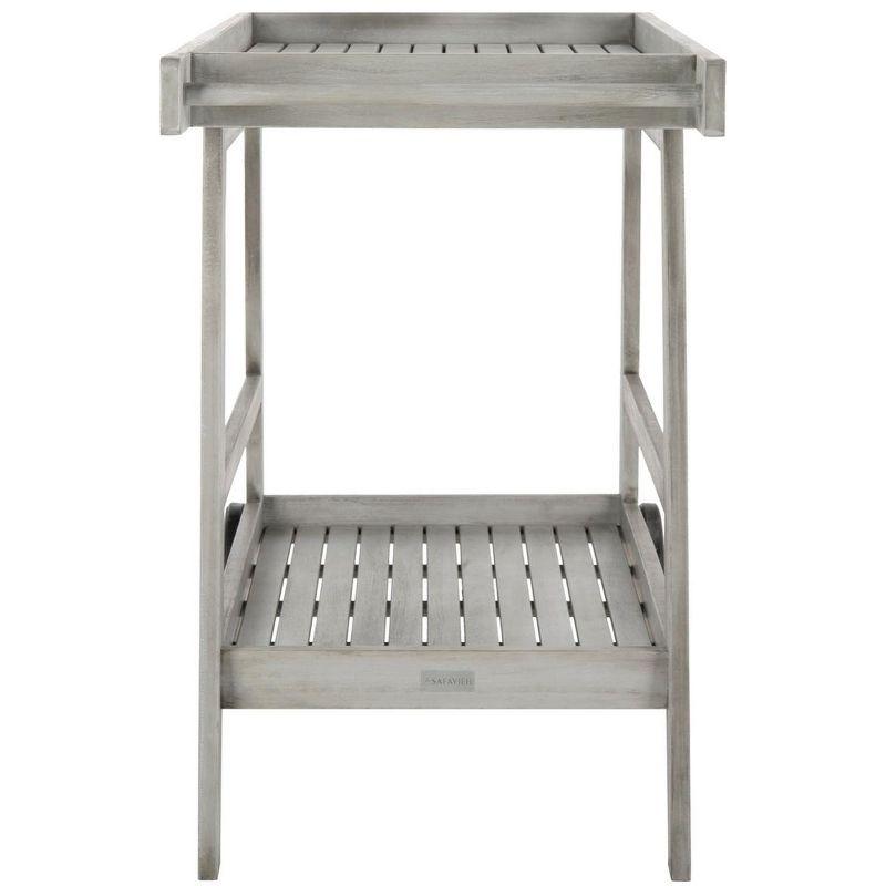 Transitional Eucalyptus Wood Bar Cart with Storage in Grey Wash