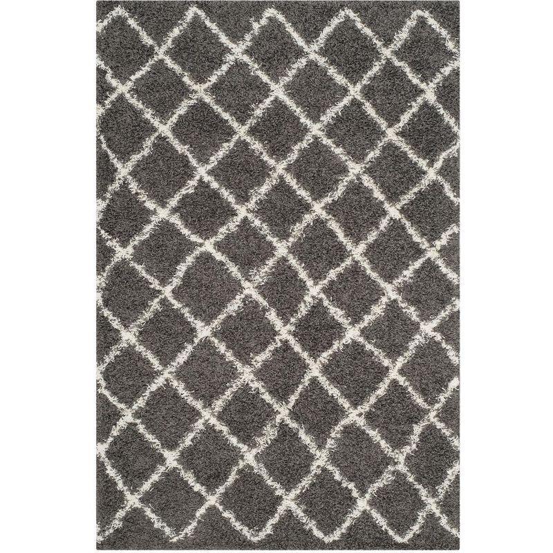 Ivory & Dark Grey Synthetic 5' x 7' Easy-Care Shag Rug