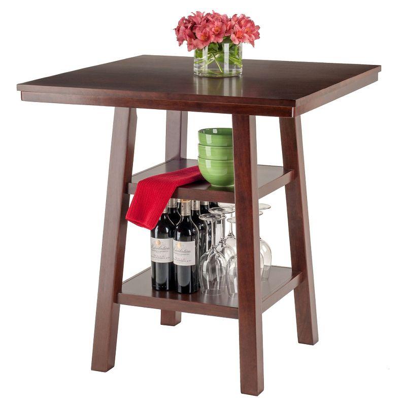 Winsome Orlando 33.86" Square High Walnut Dining Table with Storage