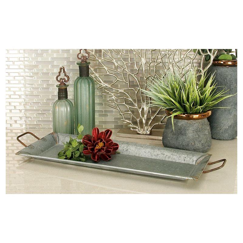 Gray Rectangular Metal Serving Tray Set with Gold Trim