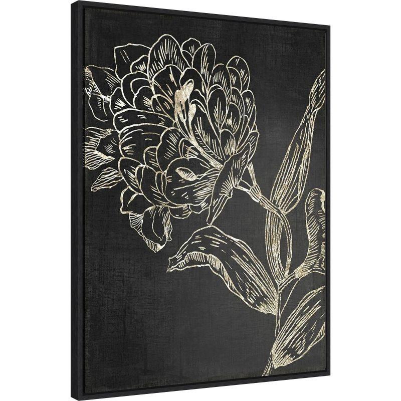 22" x 30" Golden Flower Folklore II by Asia Jensen Framed Canvas Wall Art Black - Amanti Art: Modern Lithograph, Sawtooth Back Mount