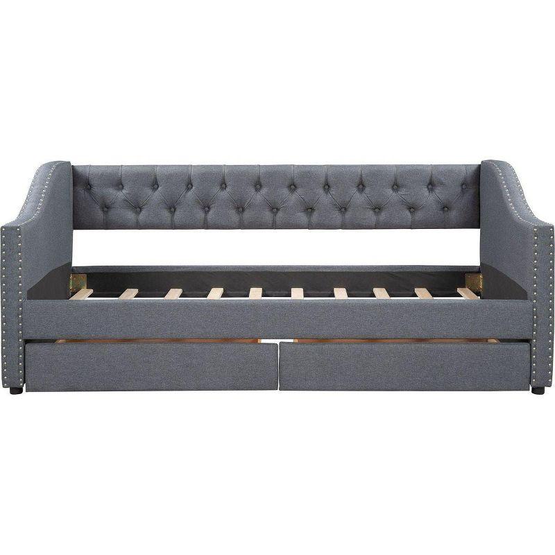 Streamdale Upholstered Twin Size daybed with Two Drawers, Wood Slat Support, Gray
