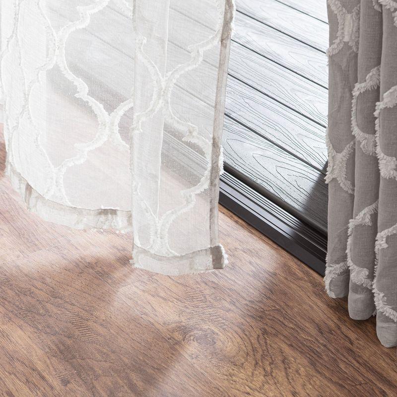 Chanasya 2pk Moroccan Embroidered Grommet Textured Sheer Window Curtain Panels - Set of 2 - 52 x 63 Inches Long - Gray Sage