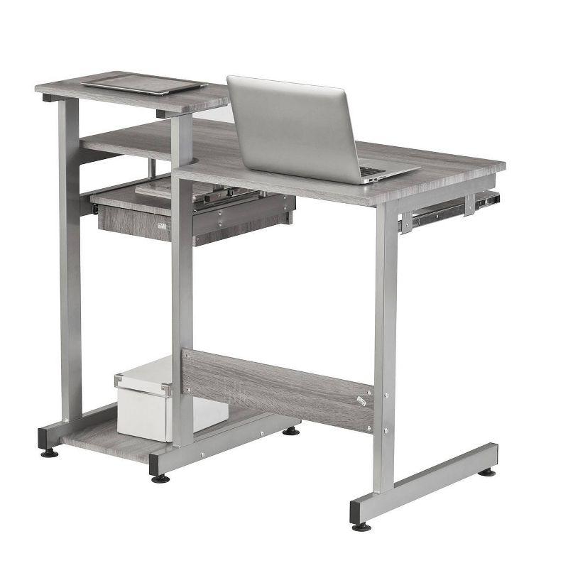 Complete Computer Workstation Desk Gray - Techni Mobili: With Drawer, Steel Frame, MDF Surface