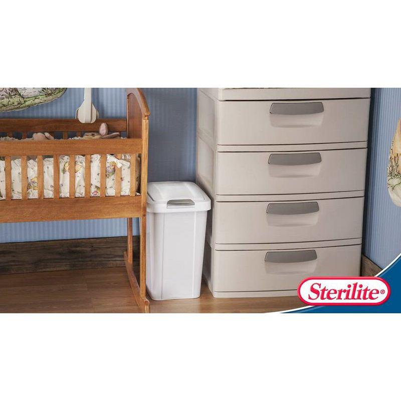Sterilite 7.5 Gallon TouchTop Wastebasket Trash Can with Pop Up Lid for Kitchen, Bathroom, Mudroom or Office, 4 Pack, White