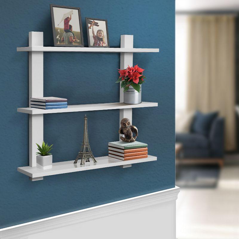 White 3-Tier Asymmetric Floating Wall Shelf