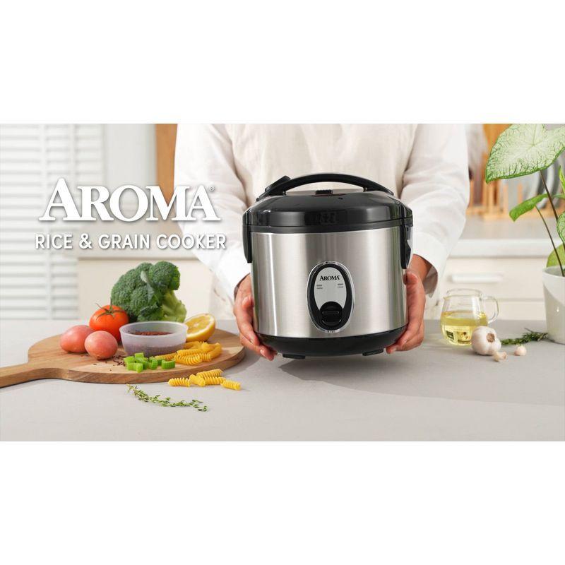 Aroma 8 Cup Rice Cooker - Stainless Steel ARC-904SB: Digital Rice Maker, Automatic Shut-Off, Reheat & Steam Functions