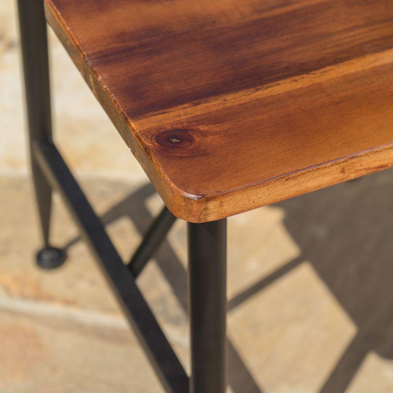 Sleek Antique Acacia Wood and Black Iron Patio Coffee Table