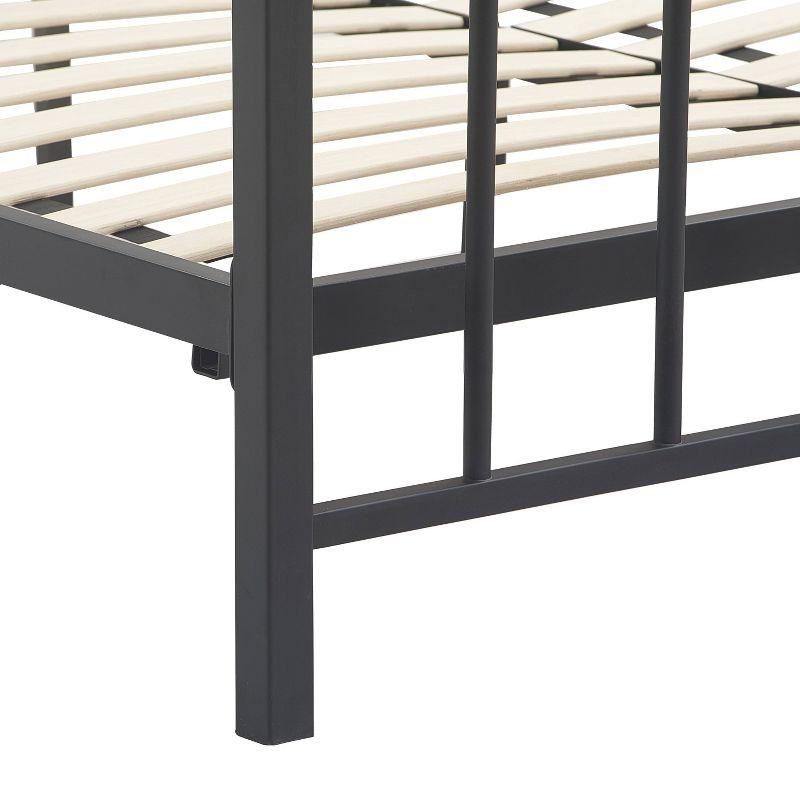 King Matte Black Metal Platform Bed Frame with Headboard and Slats