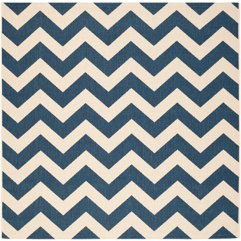 Courtyard CY6244 Power Loomed Indoor and Outdoor Area Rug - Navy/Beige - 6'7"x6'7" - Safavieh