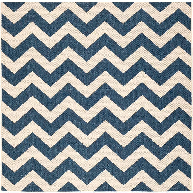 Navy and Beige Chevron Square Outdoor Area Rug