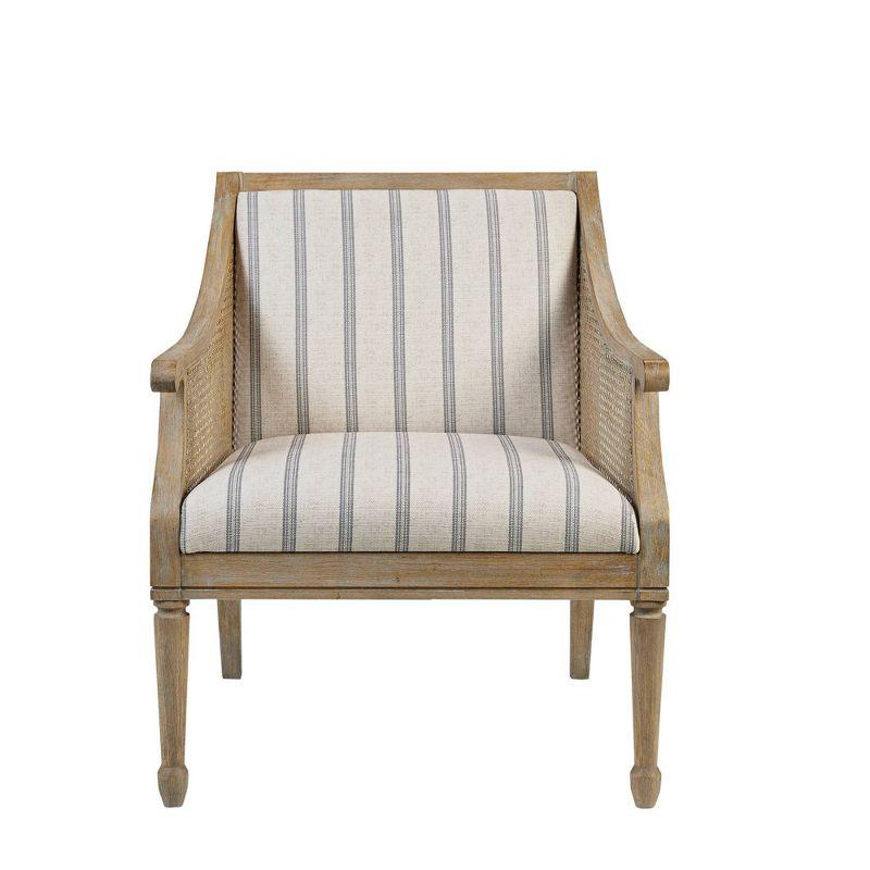 Beige Upholstered Accent Chair with Cane Webbed Arms