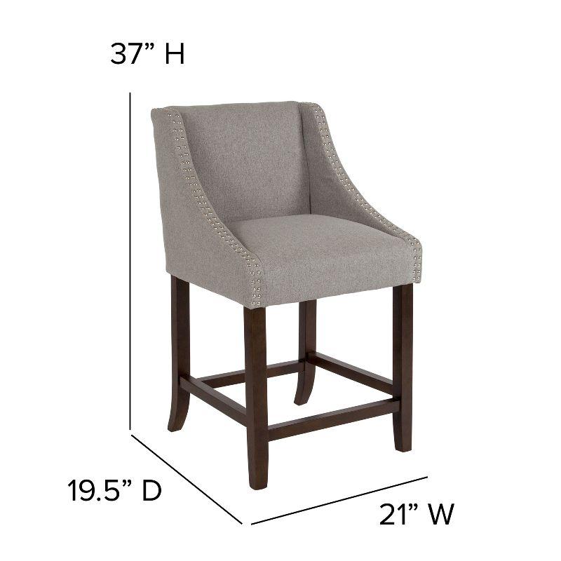 Flash Furniture Carmel Series 24" High Transitional Walnut Counter Height Stool with Accent Nail Trim in Light Gray Fabric
