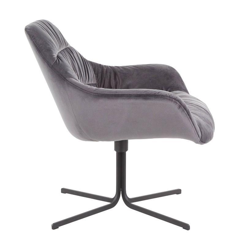 Contemporary Grey Velvet Swivel Accent Chair with Metal Base