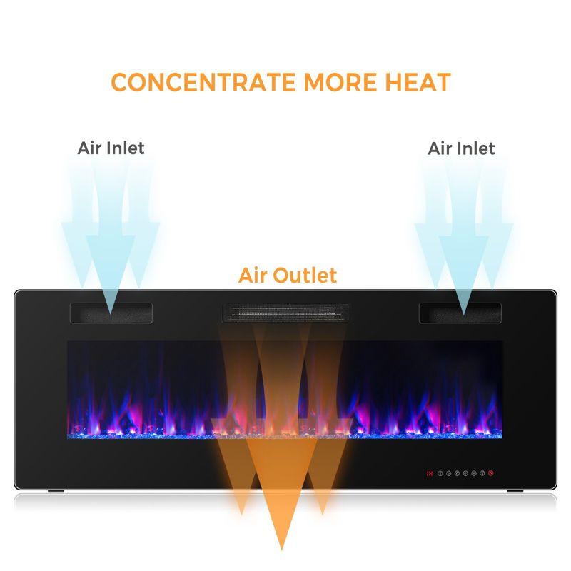 Tangkula 30"/36"/42"/50"/60" Recessed Electric Fireplace 750W/1500W heater in Wall Remote Control w/Timer Available Flame