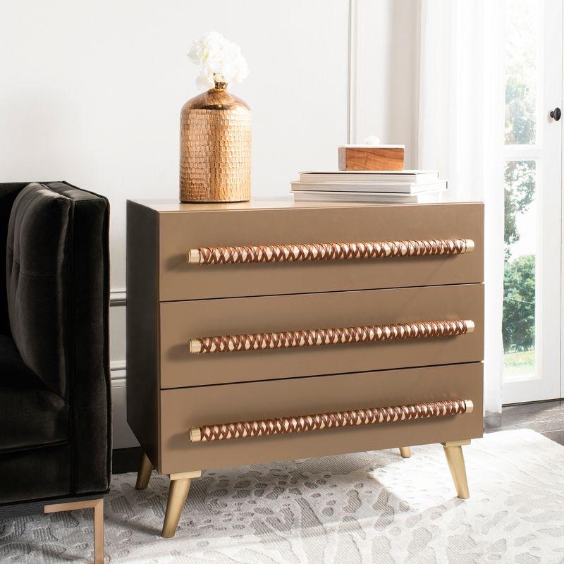 Raquel 3 Drawer Chest - Taupe/Gold/Brown Faux Leather - Safavieh.