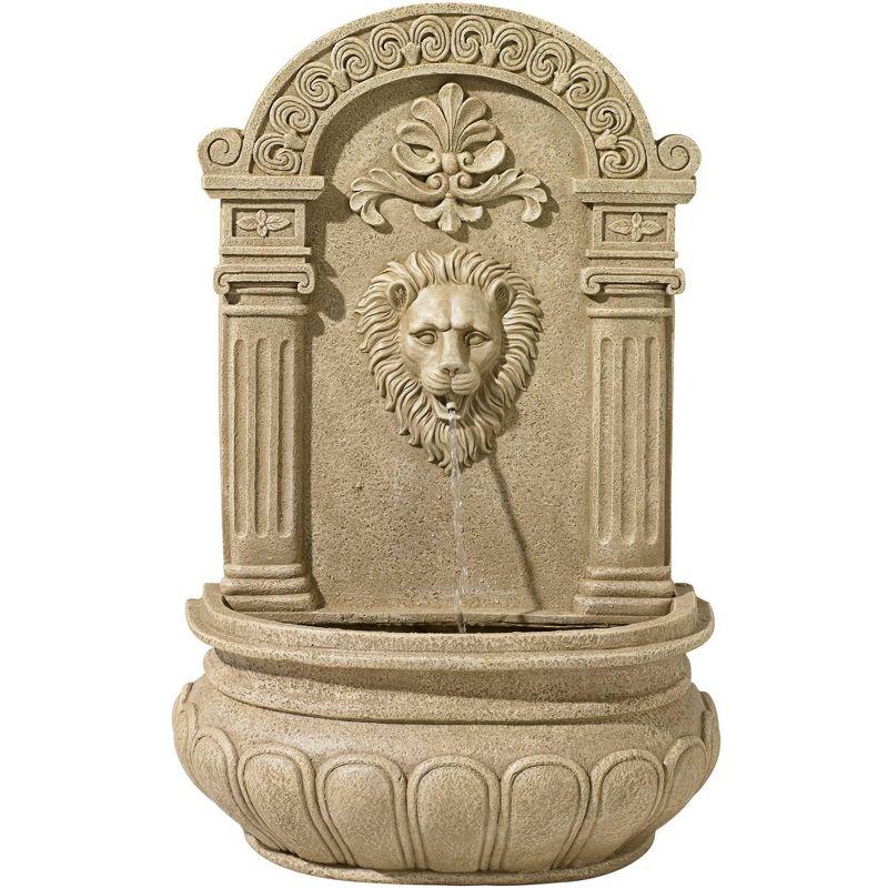 Sandstone Lion Face Outdoor Wall Water Fountain with Ionic Columns