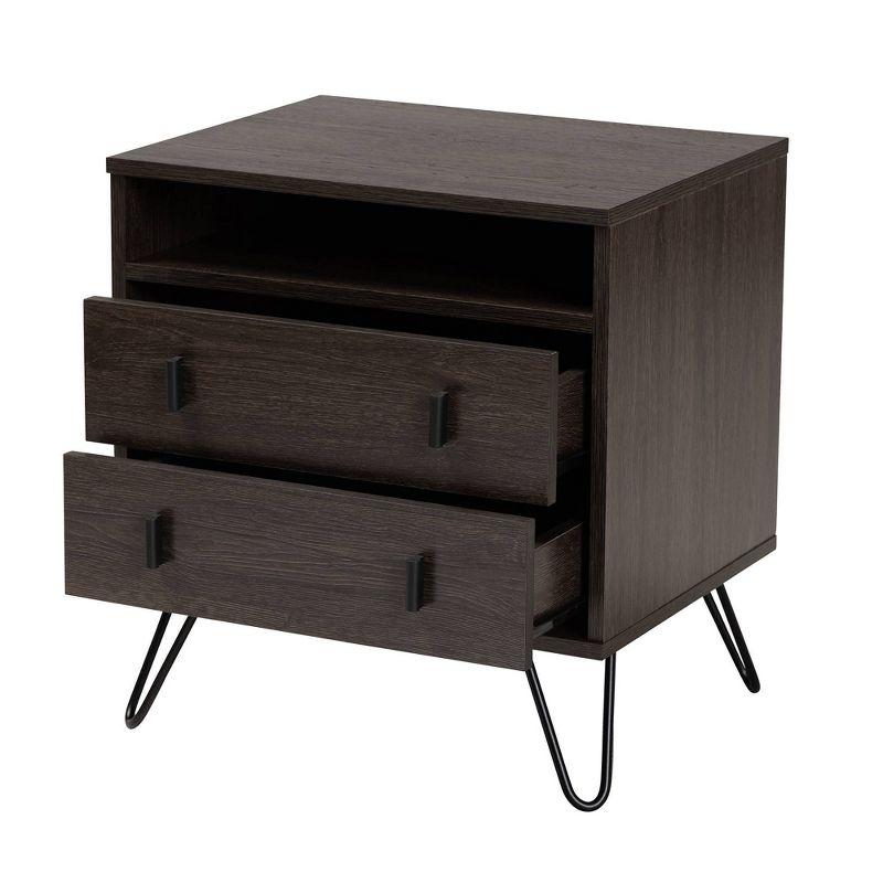 Glover Dark Brown Wood and Metal 2-Drawer Nightstand