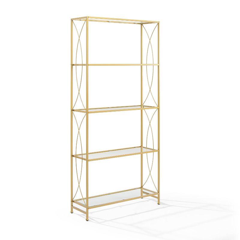 Gold Finish Steel and Glass Etagere with Latticework