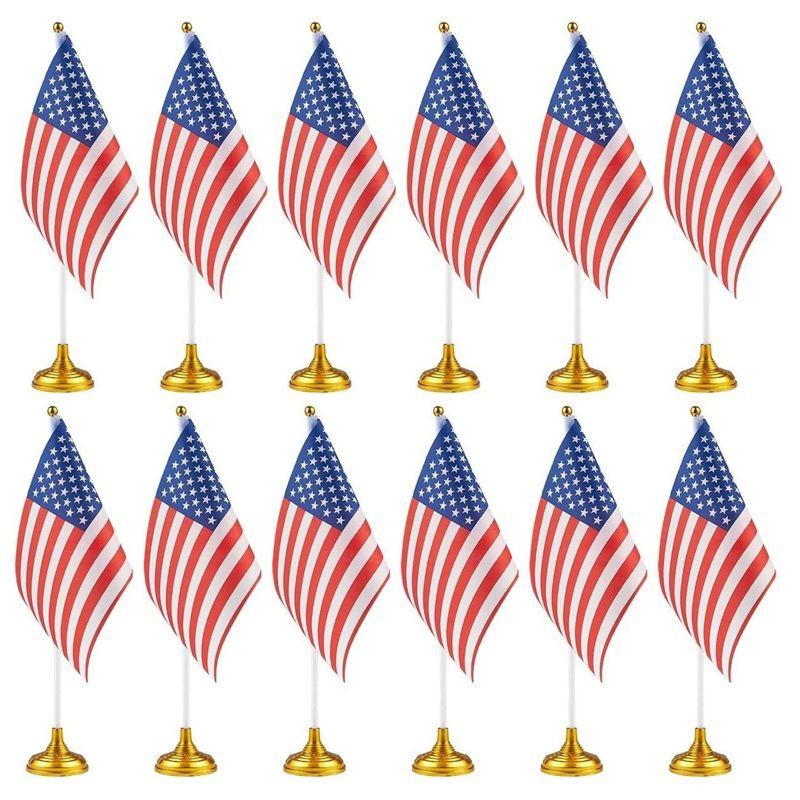 12-Pack Mini American Flags with Gold Plastic Stands