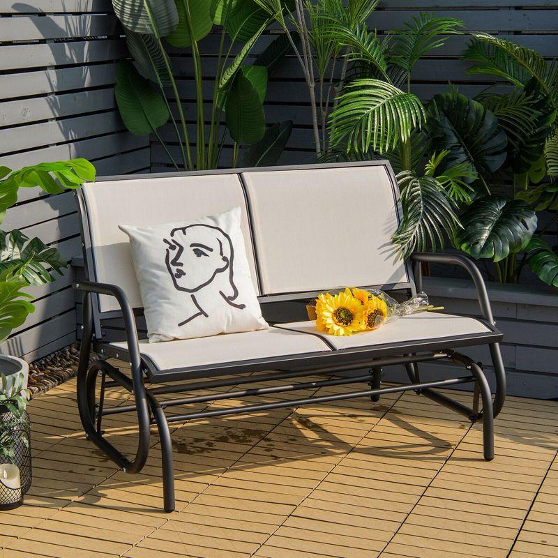 Costway Patio Swing Glider Bench Loveseat Rocking Chair Backyard Poolside Beige