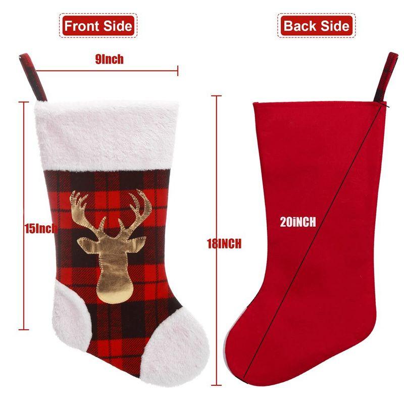 20" Large Christmas Stockings, 3 Pack Red Buffalo Plaid Xmas Stockings with Elk Pattern