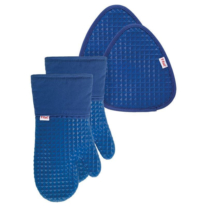 Blue Silicone 4-Piece Oven Mitt and Pot Holder Set