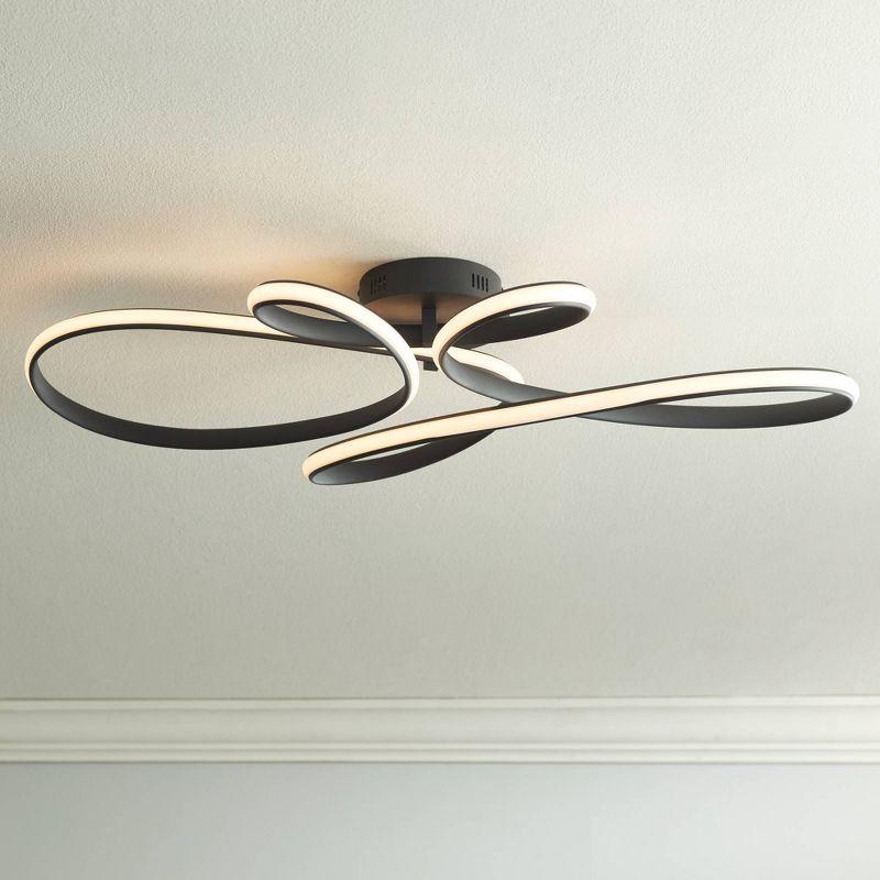 Possini Euro Design Helix Ultra Modern Semi Flush-Mount Ceiling Light Sand Black Dimmable LED Strip Twisting Ribbon 36 1/2" Wide Bedroom Kitchen