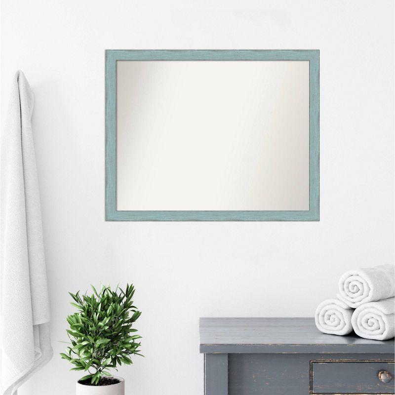 Sky Blue Rustic Wood Rectangular Bathroom Wall Mirror