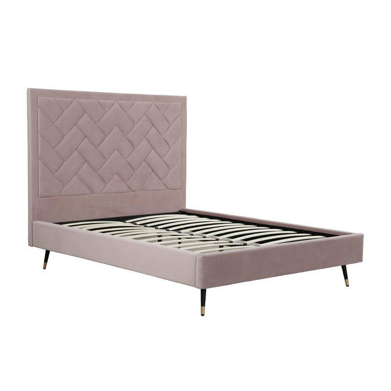 Manhattan Comfort Queen Crosby Modern Velvet Upholstered Bed Blush: Chic Wingback Design, Foam-Filled, No Box Spring Needed