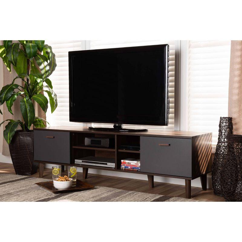 Moina Two-Tone Wood TV Stand for TVs up to 70" Walnut/Gray - Baxton Studio