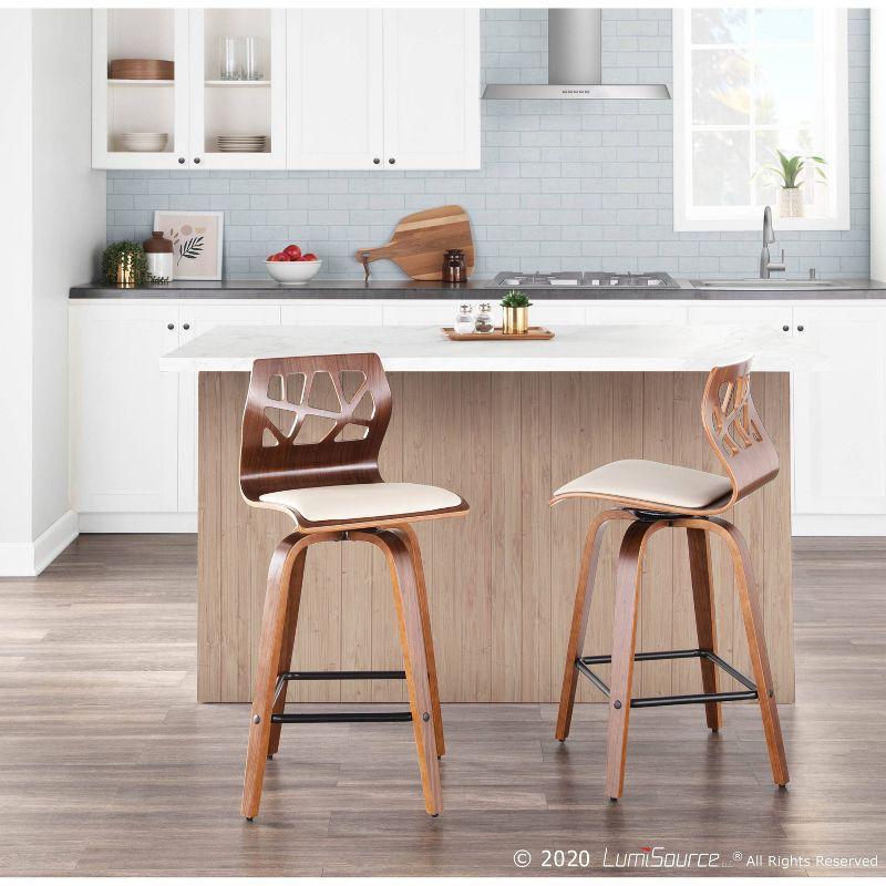 Set of 2 Folia Upholstered Counter Height Barstools Cream/Walnut - Lumisource: Wood Frame, Foam Padded Seat, Swivel Function
