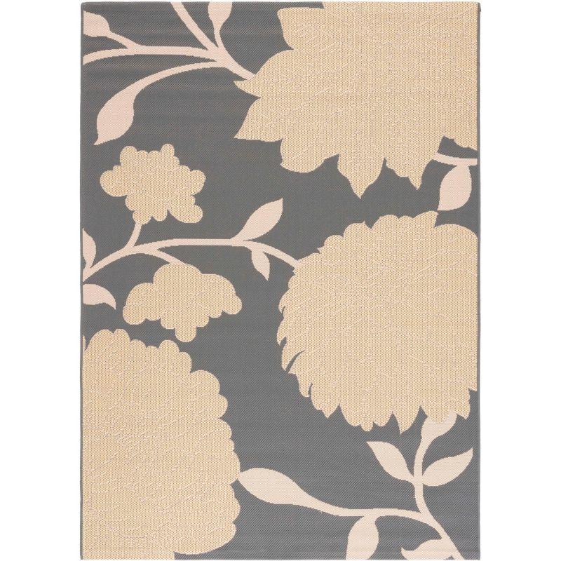 Gray Floral Low Pile Synthetic Outdoor Area Rug