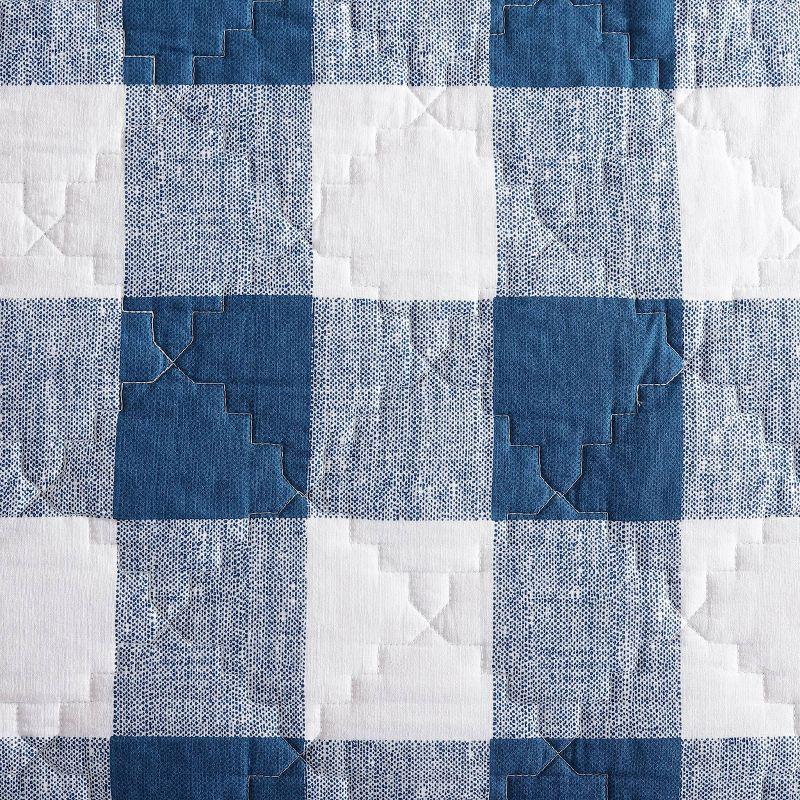 King Blue Cotton Reversible Quilt Set with Shams