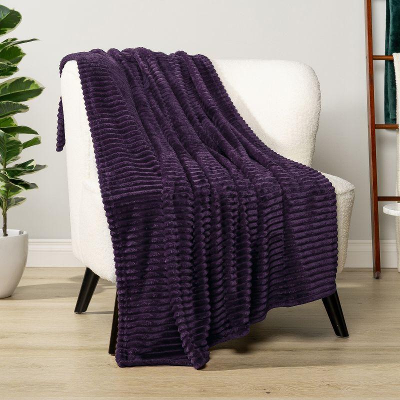 PAVILIA Super Soft Fleece Flannel Ribbed Striped Throw Blanket, Luxury Fuzzy Plush Warm Cozy for Sofa Couch Bed