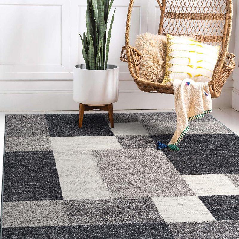World Rug Gallery Modern Boxes Design Non-slip (Non-skid) Gray 3'3" x 5' Area Rug