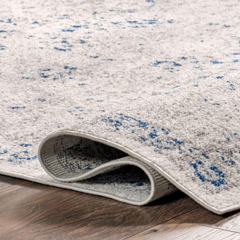 Blue and Off-White Tufted Vintage Runner Rug