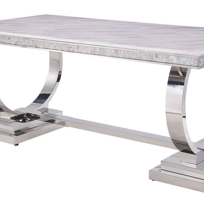 ColourTree Faux Marble Top Metal Base Dining Table
