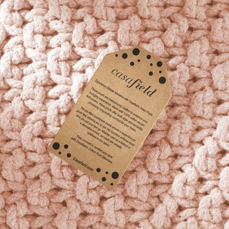 Casafield Square Pouf Ottoman, Light Pink - 18.5" W x 18.5" D x 14.5" H Cotton Knit Foot Stool - Boho Floor Pouffe for Living Room