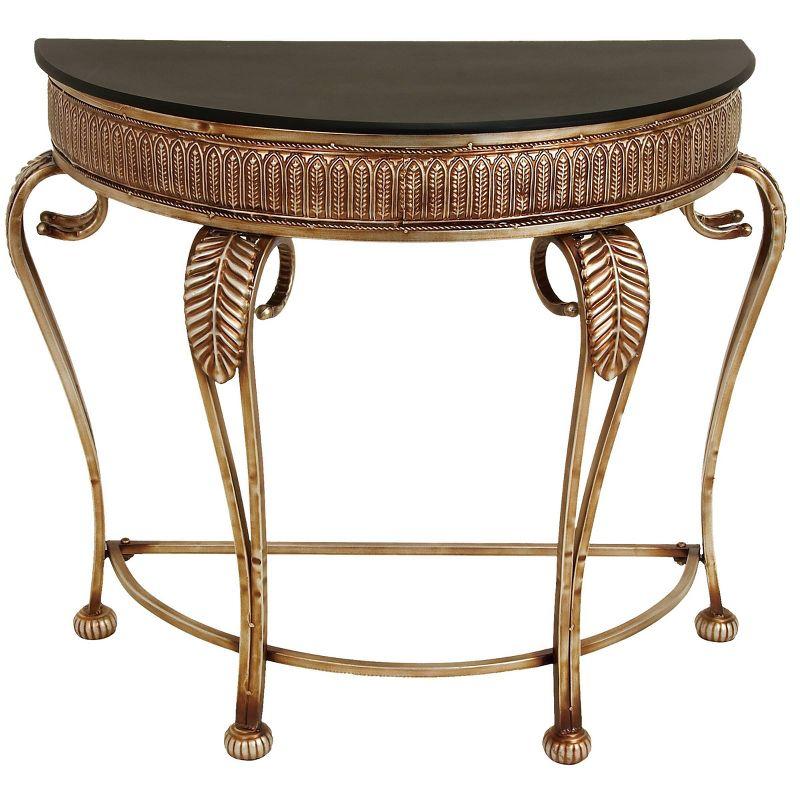 Allura Metal Embossed Leaf Console Table with Ornate Scroll Legs