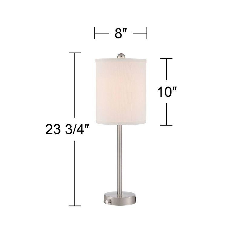 360 Lighting Trotter Modern Table Lamps 23 3/4" High Set of 2 Brushed Nickel with USB and AC Power Outlet in Base White Fabric Cylinder for Home Desk