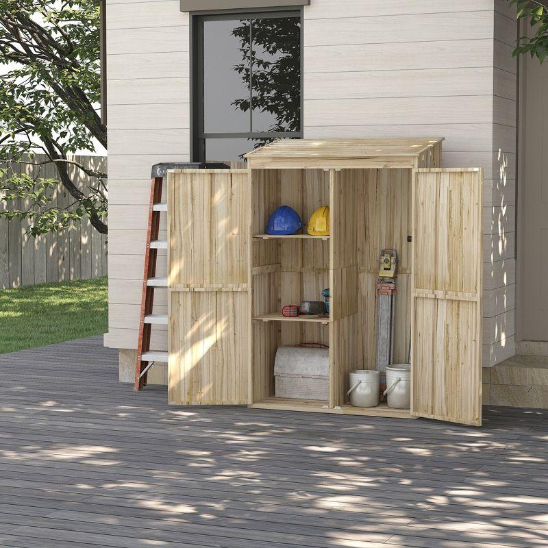 Natural Fir Wood Garden Shed with Shelving and Double Doors