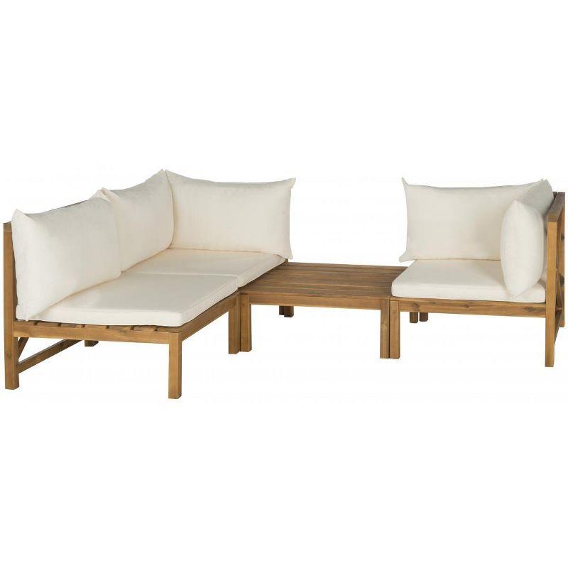 Teak Brown Acacia Wood 3-Piece Outdoor Sectional Sofa Set