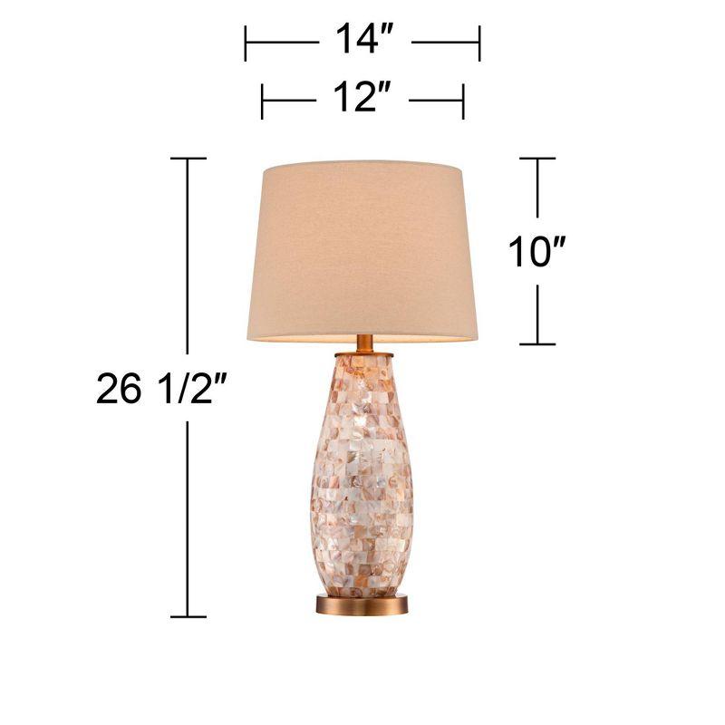 Regency Hill Kylie Cottage Table Lamp 26 1/2" High Mother of Pearl Tile Vase Beige Drum Shade for Bedroom Living Room Bedside Nightstand Office Kids