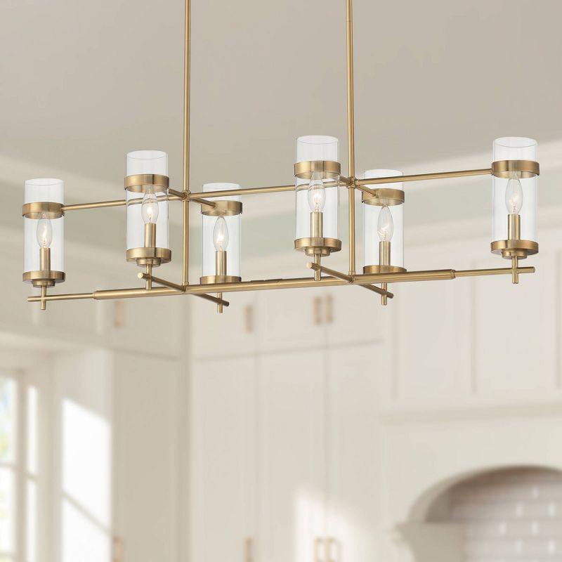 Possini Euro Design Mikel Soft Gold Linear Island Pendant Chandelier 42" Wide Modern Clear Glass Shade 6-Light Fixture for Dining Room House Kitchen