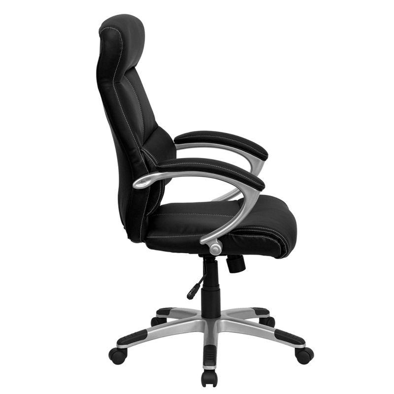 Flash Furniture Karen High Back Black LeatherSoft Executive Swivel Office Chair with Curved Headrest and White Line Stitching