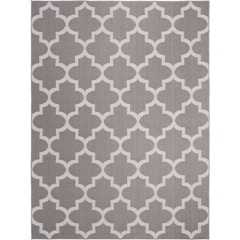 Grey and Ivory 8' x 10' Reversible Synthetic Area Rug