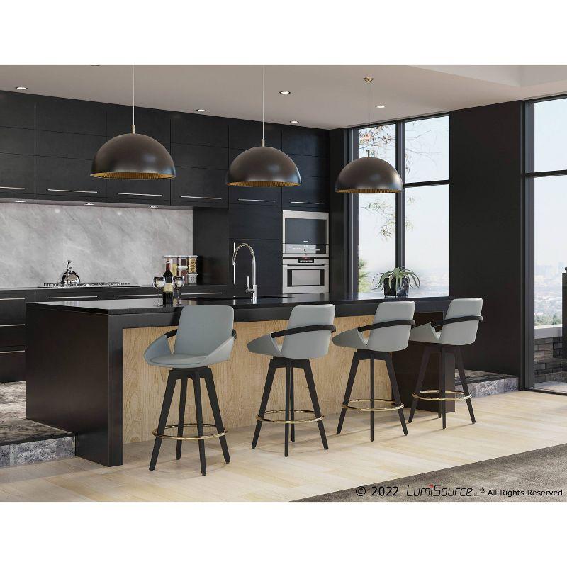 Set of 2 Cosmo PU Leather/Metal/Wood Counter Height Barstools Black/Gold/Gray - LumiSource: Swivel, Upholstered, 250lb Capacity