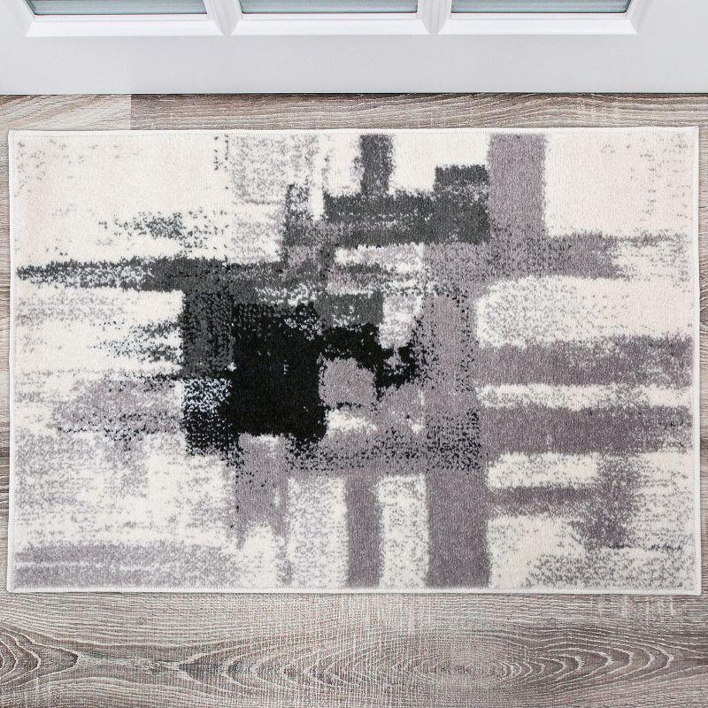 World Rug Gallery Contemporary Modern Abstract Black 2' x 3' Area Rug:  Stain-Resistant,  Low Pile,  Pet Friendly